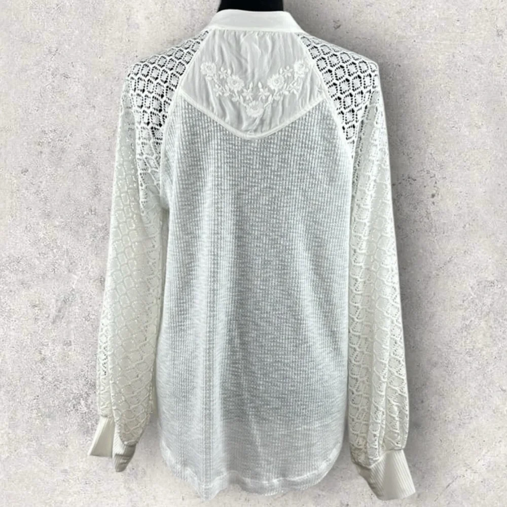 Free People White Thermal Lace Sleeve Top Size‎ S